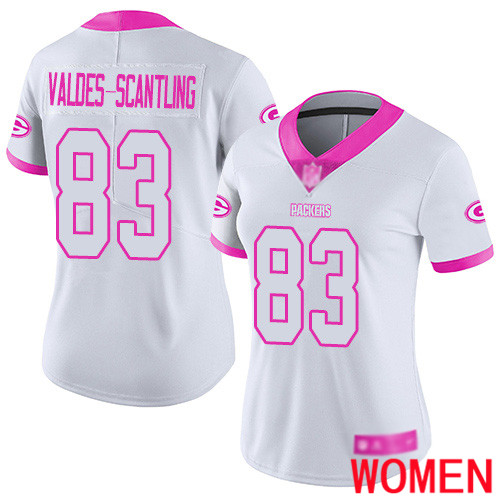Green Bay Packers Limited White Pink Women #83 Valdes-Scantling Marquez Jersey Nike NFL Rush Fashion->youth nfl jersey->Youth Jersey